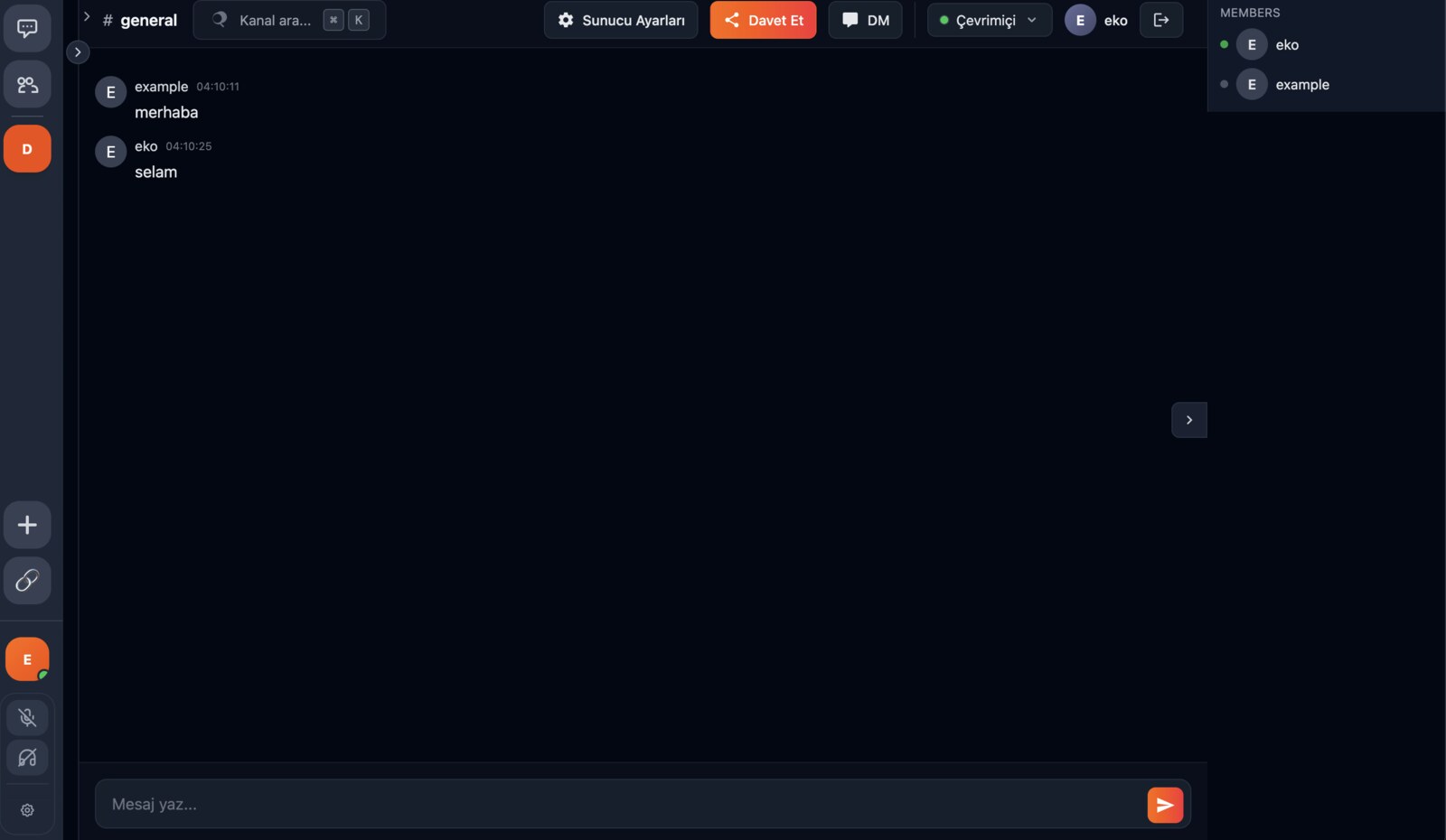 Gatherly channel view: channel list, live messages, member presence panel and voice controls